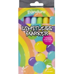 Limitless Marker S Rainbow Bubblegum, set med 6 akrylpennor – Fin spets Ø1 mm