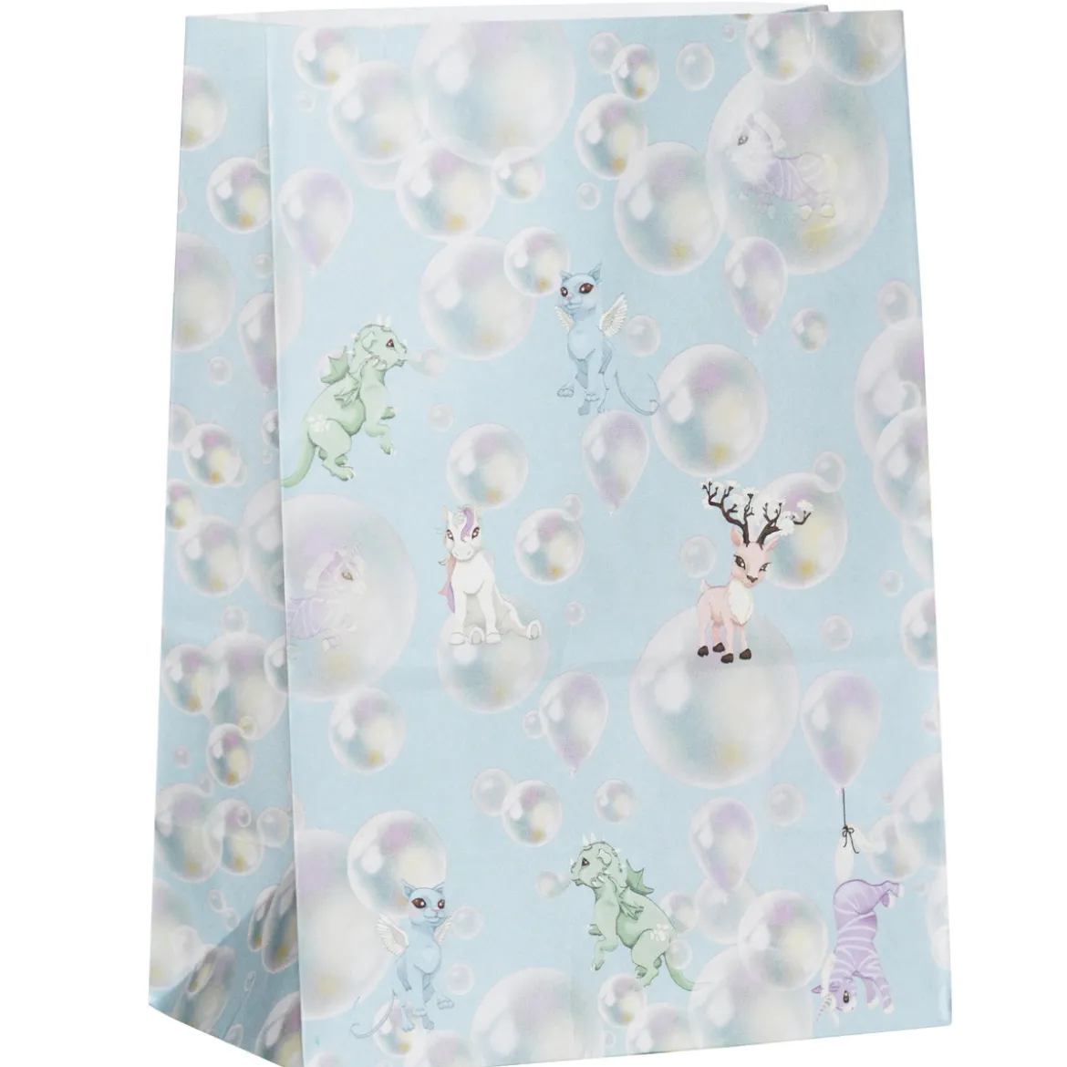 24 livsmedelsgodkända påsar av papper, 16×9×23 cm – bubblor & sagodjur!