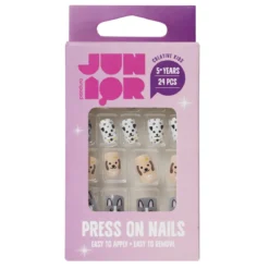 Lösnaglar barn press on 24 st. självhäftande med söta hundmotiv
