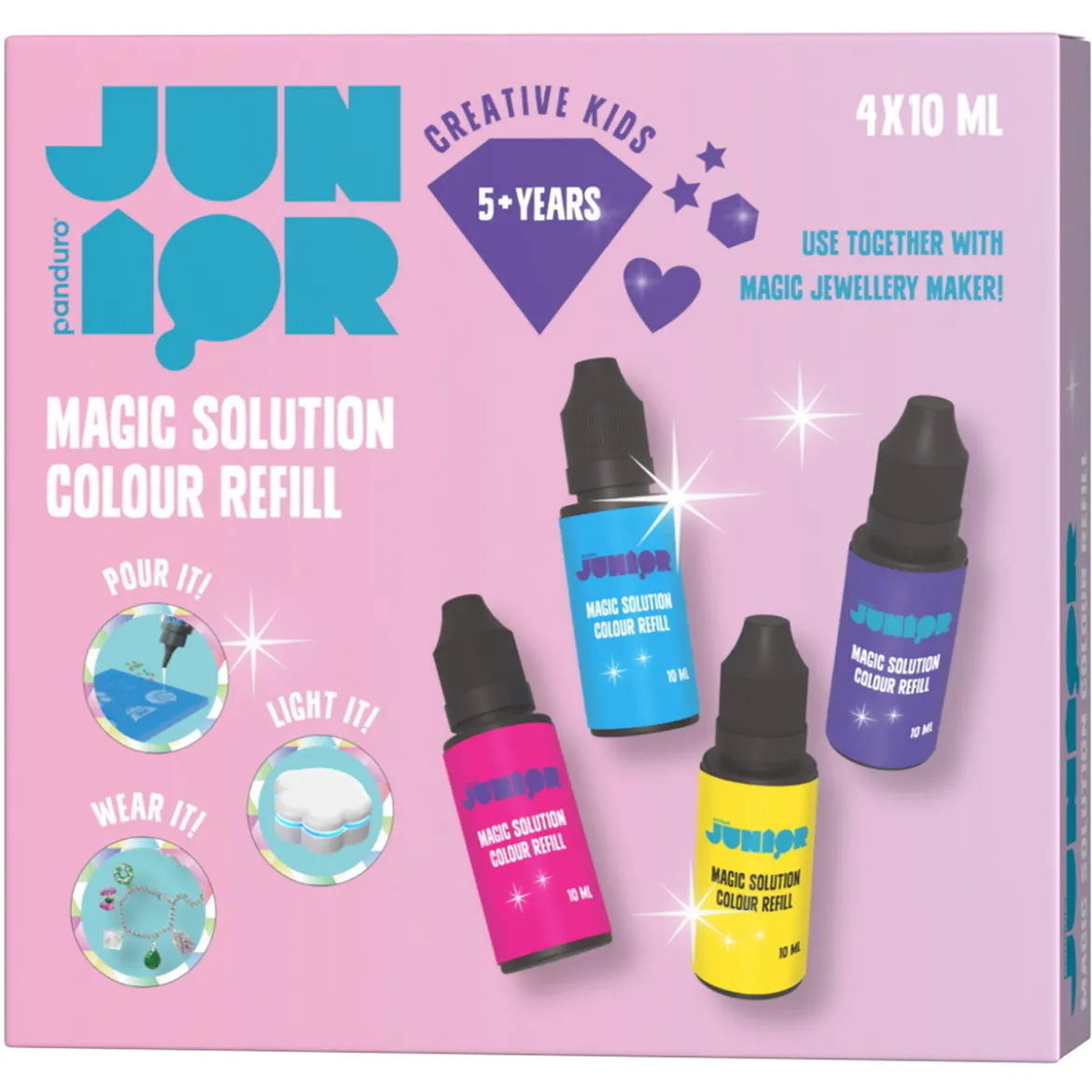 Magic jewellery maker refill gel 4×10 ml magisk gel – rosa, lila, gul, blå