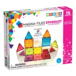 Magna-tiles Stardust 15 st – transparenta magnetbitar med klara färger, glitter och speglar