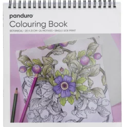 Målarbok Botanik & Blommor, spiralbunden, 20×21 cm, 24 motiv, 120 g/m²