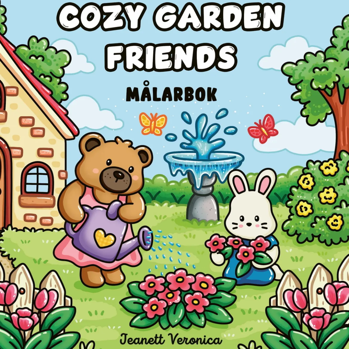 Målarbok Cozy Garden Friends, mysig målarbok med 40 avslappnande motiv, 25×25 cm