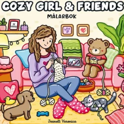 Målarbok Cozy Girl & Friends, färglägg 40 mysiga & vardagliga motiv, 25×25 cm