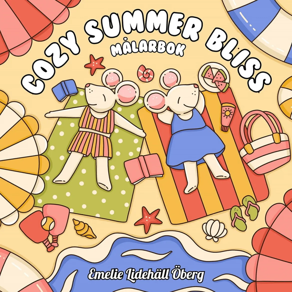 Målarbok Cozy Summer Bliss, färglägg 40 somriga motiv! 25×25 cm