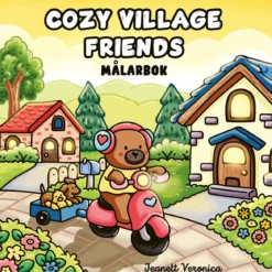 Målarbok Cozy Village Friends, mysig målarbok med 40 avslappnande motiv, 25×25 cm