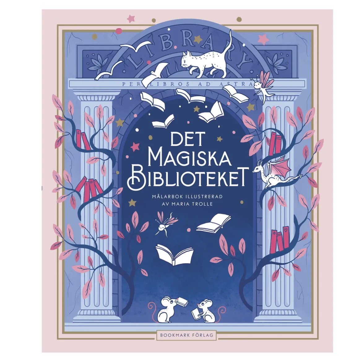 Målarbok Det magiska bibilioteket, illustrerad av Maria Trolle, 78 sidor, 21,8×25,8 cm