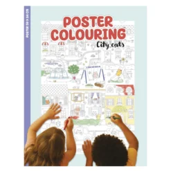 Målarbok Mega-poster Katterna i staden! A4-bok som blir en 59×84 cm stor plansch