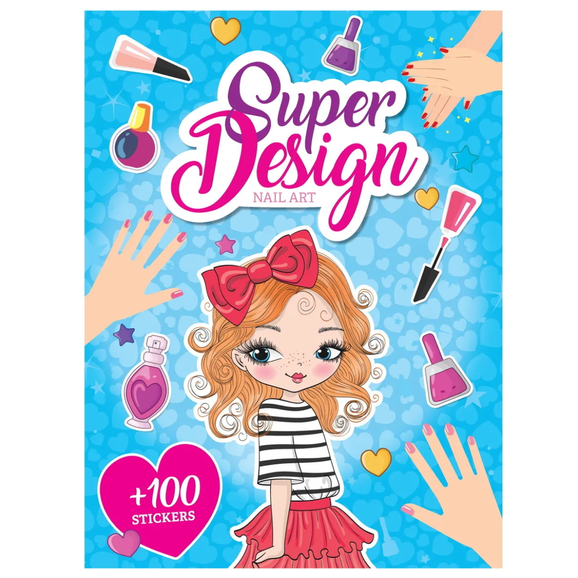 Målarbok Super Design – 21×28 cm, 24 motiv med naglar, händer och ansikten + 2 sidor med stickers