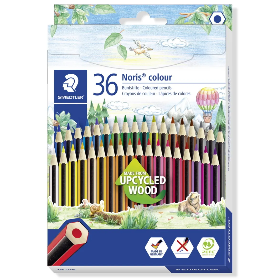Noris Color 185 – 36 st färgpennor i uppcyclat trä