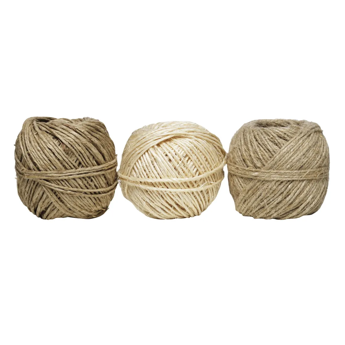 3 olika nystan med snöre direkt från naturen – hampa (30 m), sisal (30 m) och lin (55 m)