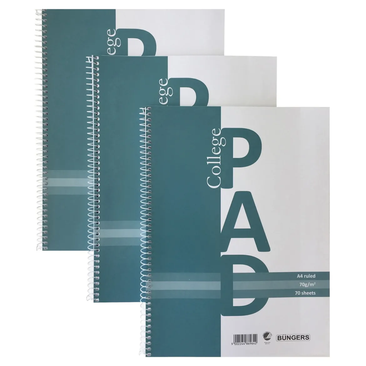 3-pack spiralbundna linjerade kollegieblock A4 – 229×297 mm, 70 ark, 70g/m²