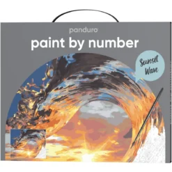 Paint by number / måla efter nummer – våg i solnedgång, 28×35,5 cm + 19 färger & 3 penslar