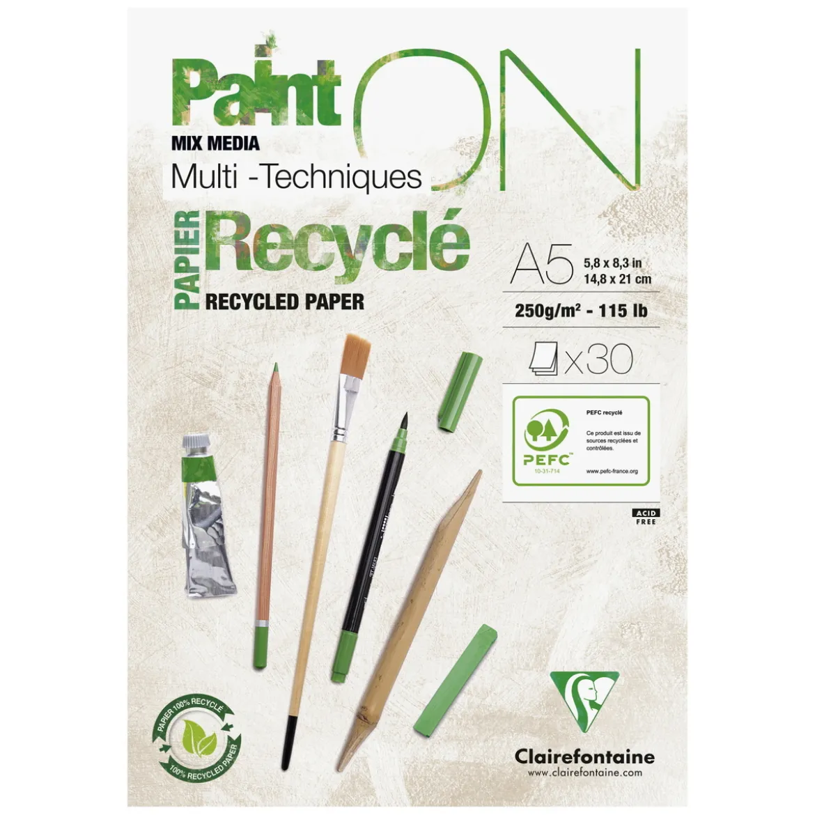 Paint ON Mix Media Multi Techniques Recyclé – kraftigt A5-block / 30 ark tillverkat av återvunnet papper