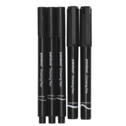 Panduro tuschpennor 0.5 mm, 1 mm, penselspets, 4 mm snedskuren spets och 1 mm rund spets, svart, 5-pack