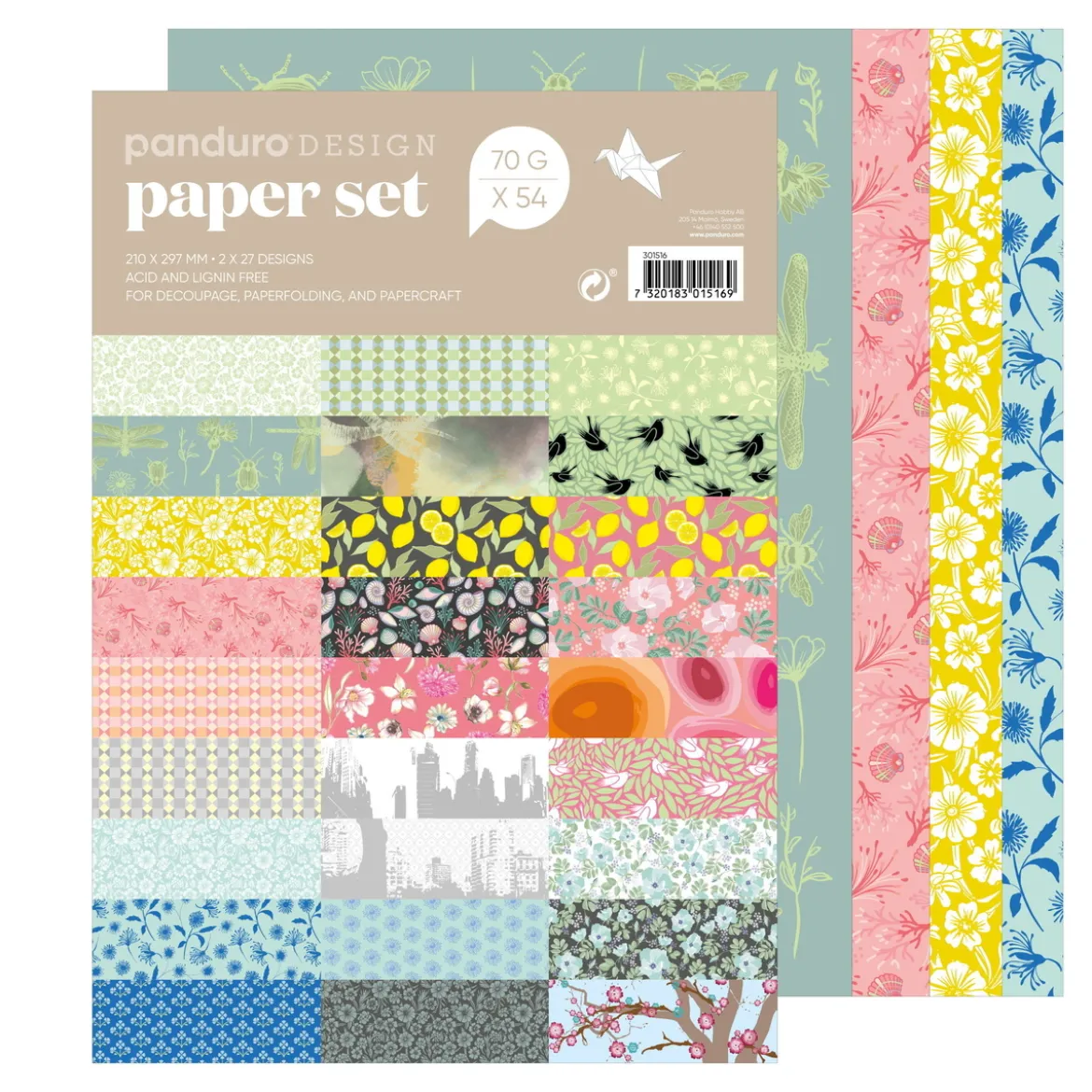 Pappersset med 54 ark – blommor, vår och mönster, A4 (210x297 mm), 70 g/m²