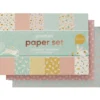 Pappersset med designark 16,5×11,5 cm, vårtema & vårfärger, 24 ark, 230 g/m²