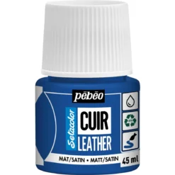 Pebeo Cuir Leather 45 ml läderfärg, färgar även PU läder – Ultramarin blå, matt satin-finish