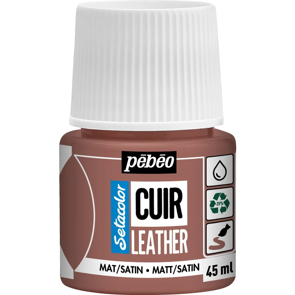 Pebeo Cuir Leather 45 ml läderfärg, färgar även PU läder – Terracotta, matt satin-finish