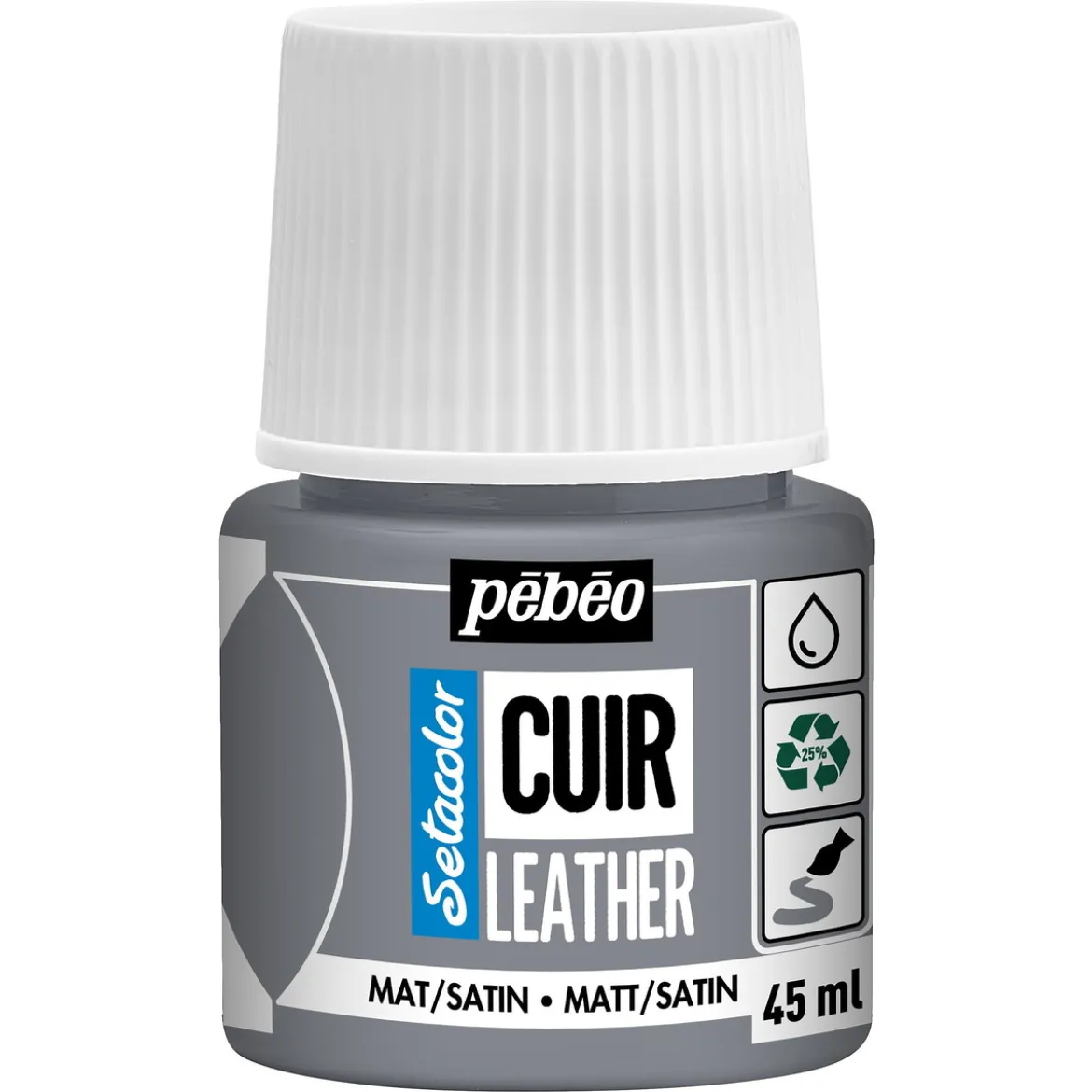 Pebeo Cuir Leather 45 ml läderfärg, färgar även PU läder – Grå, matt satin-finish