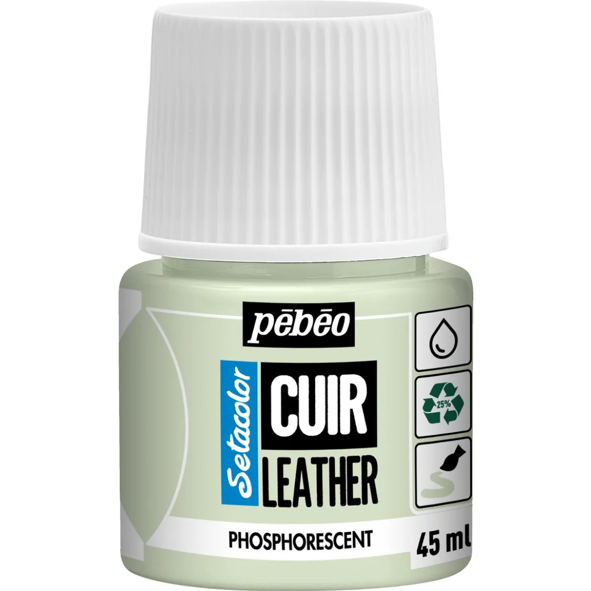 Pebeo Cuir Leather 45 ml läderfärg, färgar även PU läder – Fosforescerande, lätt självlysande