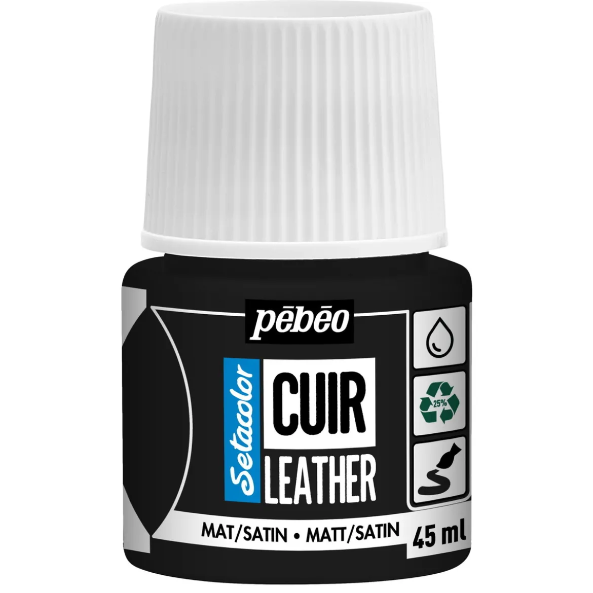 Pebeo Cuir Leather 45 ml läderfärg, färgar även PU läder – Svart, matt satin-finish