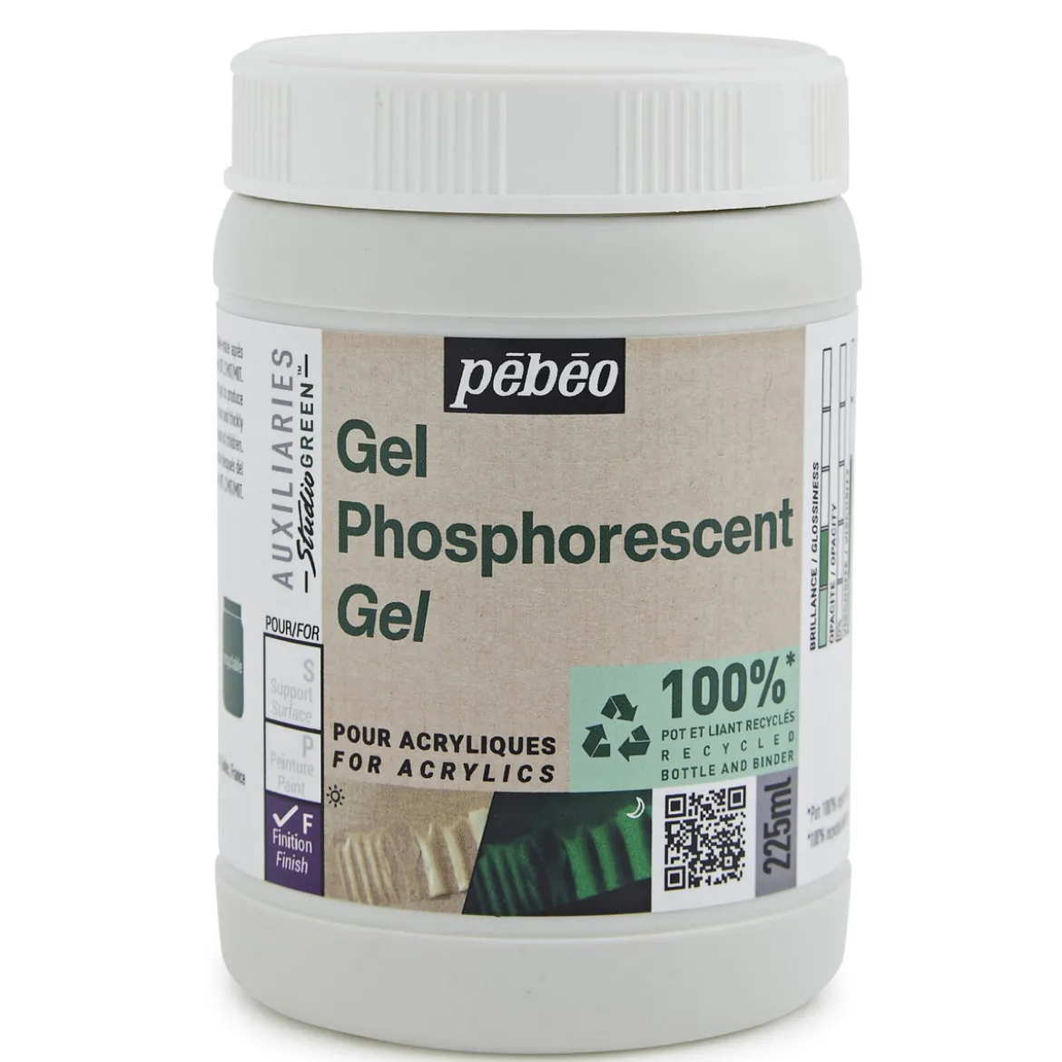 Pebeo phosphorescent gel 225 ml – fosforescerande självlysande gel för målning