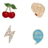Pins, badges, 4 st. guldiga & färgglada små mini-broscher med Girlpower!