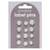Pins, badges, 12 st. härligt silvriga & gnistrande små mini-broscher Ø10-12 mm