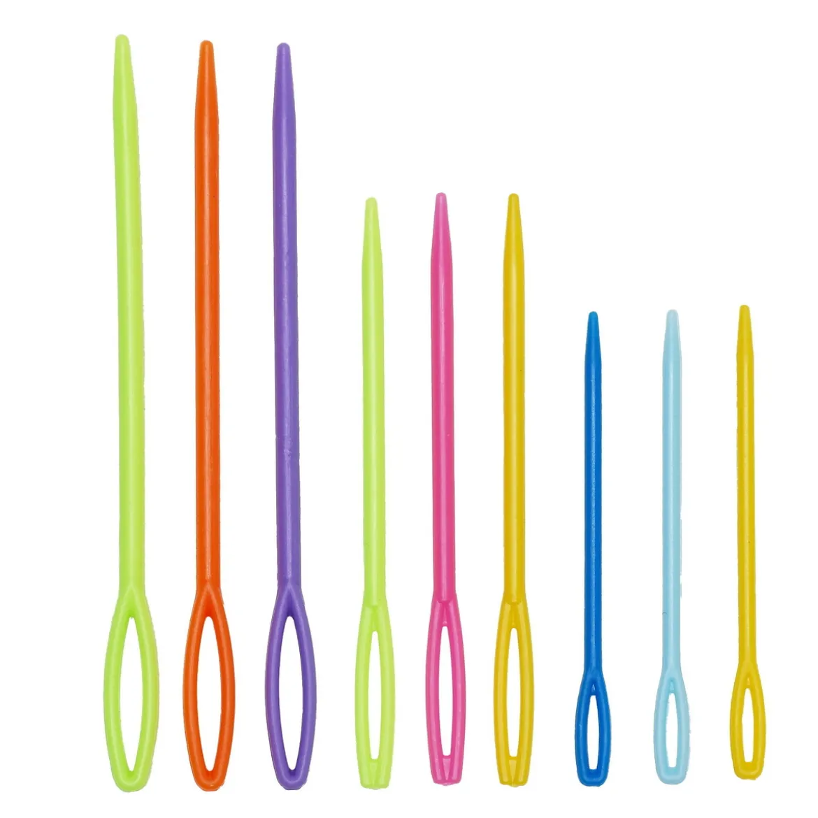 Plastnålar 9-pack, barnvänliga nålar i 3 storlekar – 5,5 / 7 / 9 cm