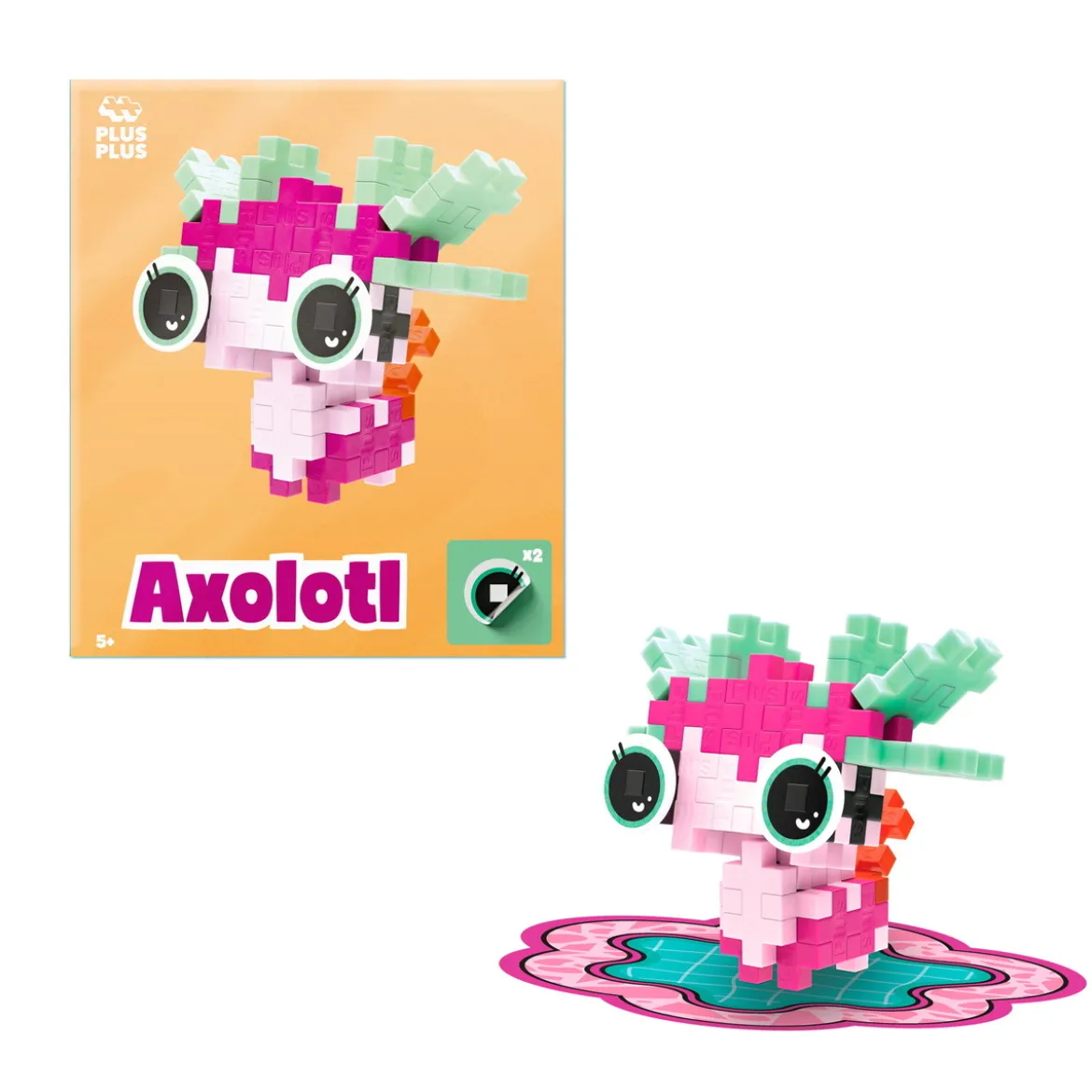 Plus-Plus Pets Adoring Axolotl, kit med 39 bitar som blir en rosa axolotl!