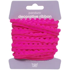 Pompom-band dekorband cerise, 4 m långt och 10 mm brett