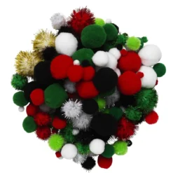 Pom Pom mix 150 st julmix – massor av fluffiga pompom-bollar i julens färger