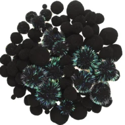 Pom Pom mix svarta & svarta med glitter! Ø8-30 mm, 150 st.
