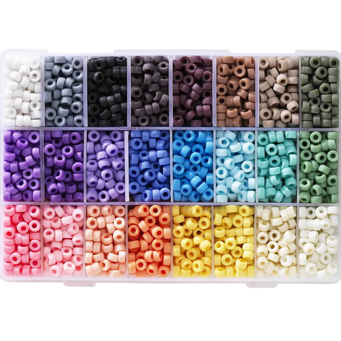 Pony beads pärllåda med 24 matta nyanser, sammanlagt 3240–3600 pärlor – Ø7 mm