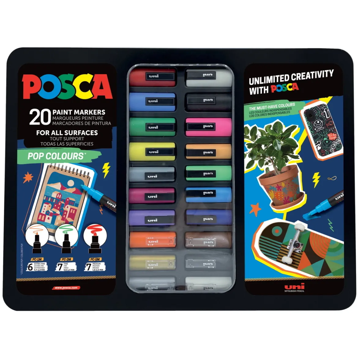 Posca Pop Colours Tin – 20 härliga Posca-pennor i en metallbox
