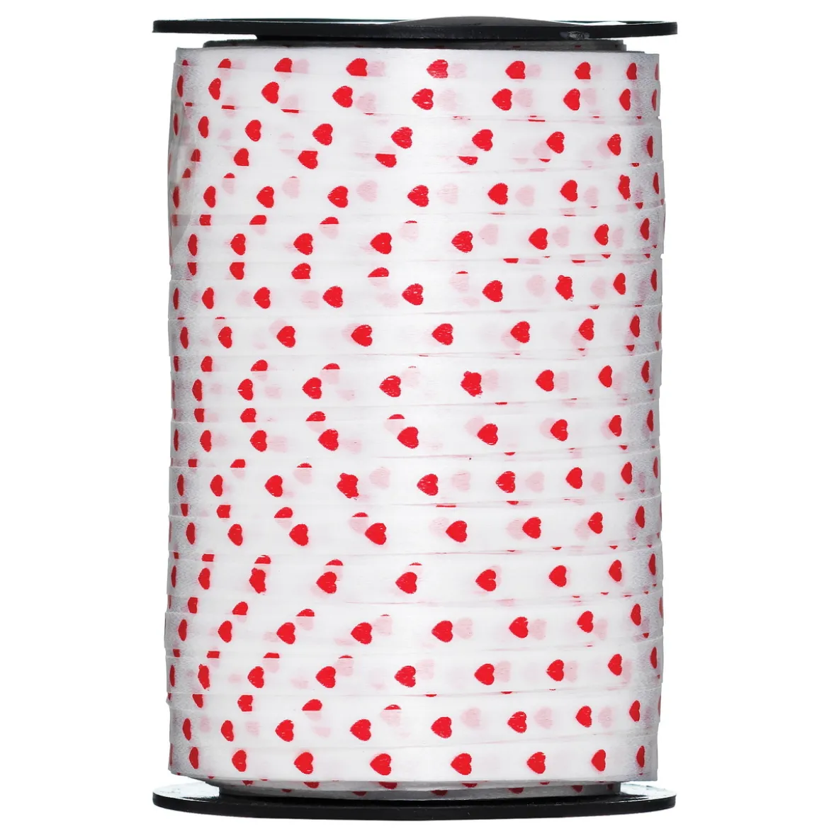Presentband 200 meter på rulle, 1 cm brett – vitt med röda hjärtan
