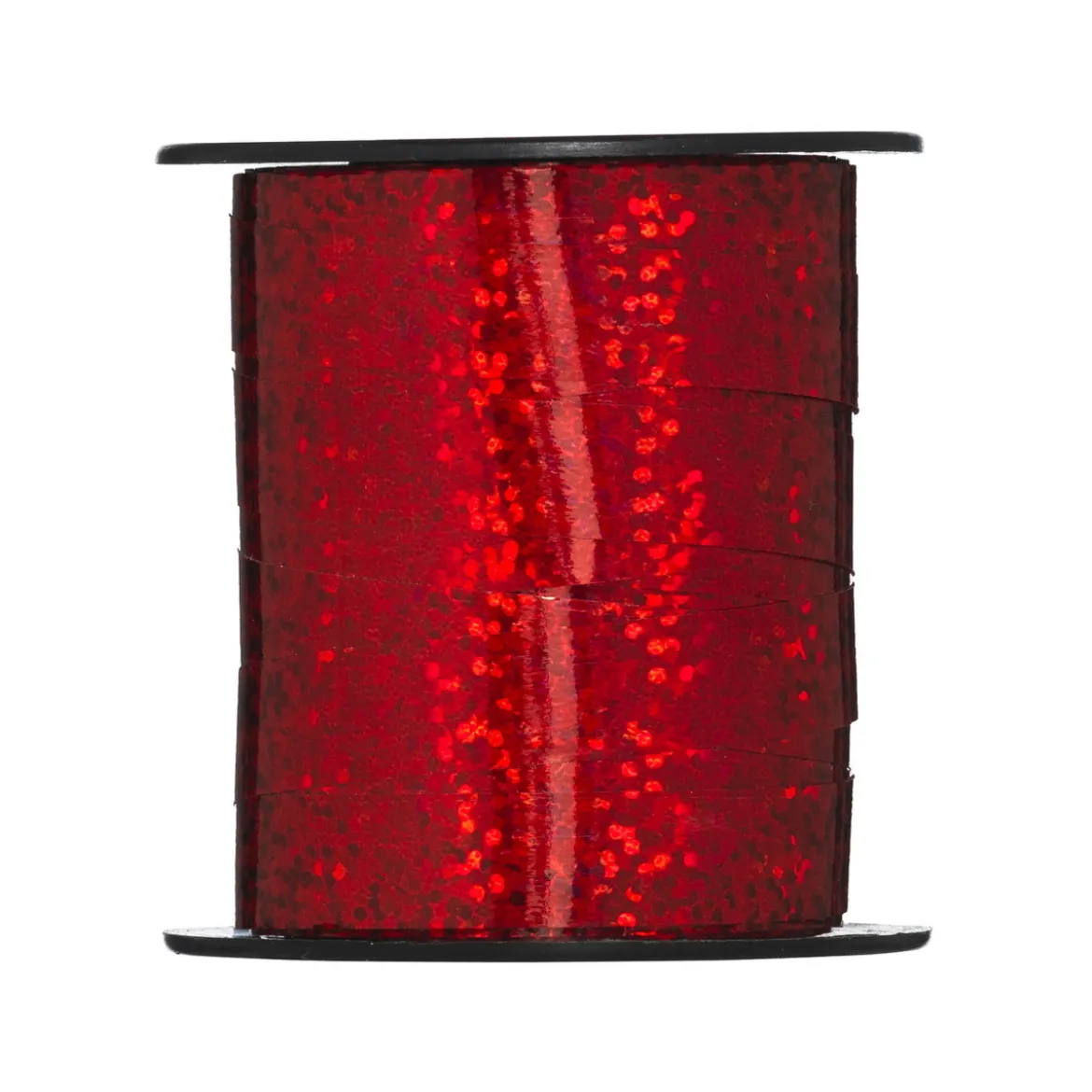 Presentband 25 meter på rulle, 1 cm brett – röd hologram
