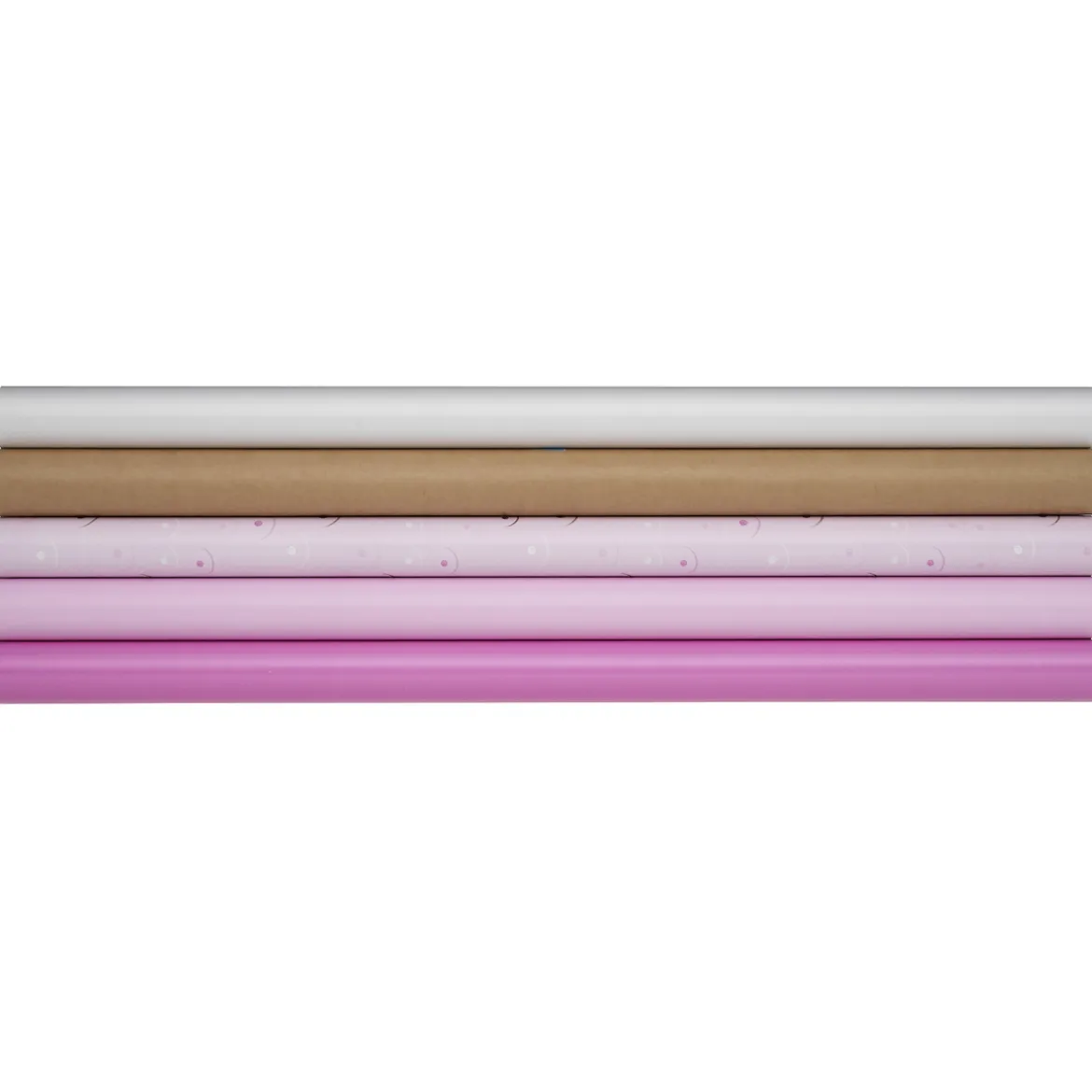 Presentpapper 5-pack rosa mix med bröst & kraftpapper – 5×2m, 57 cm bredd