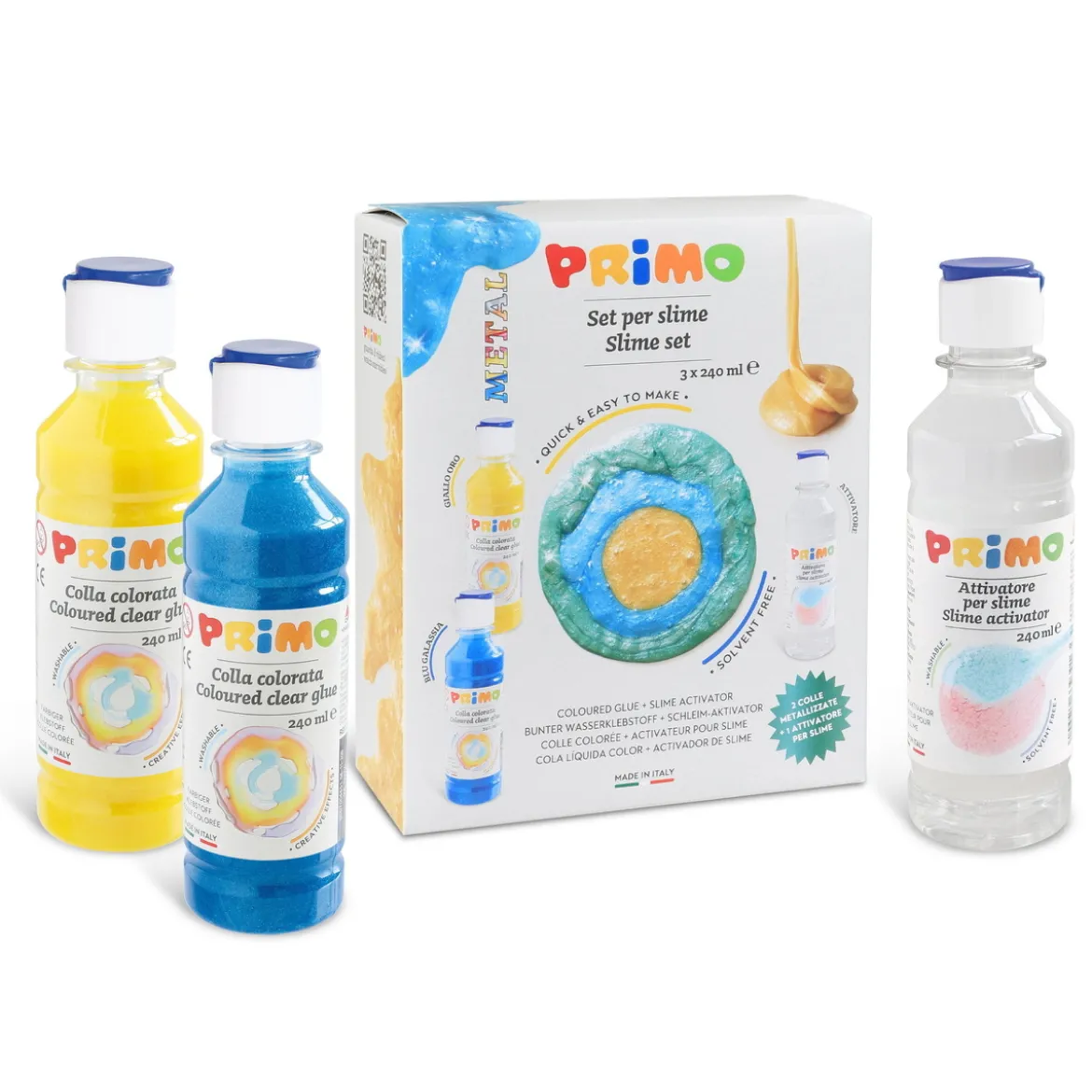 Primo Slime Lab Metallic – 2×240 ml metallic slimefärg + 240 ml slime-aktiverare
