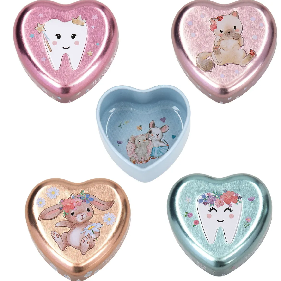 Princess Mimi mjölktandsask, liten hjärtformad ask för småsaker, 4,8×4,9 cm. Pris per styck, säljs assorterat online