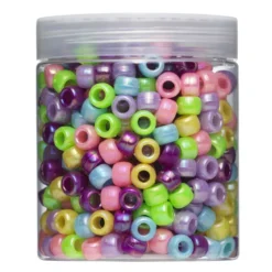 540 pärlemorskimrande pony beads Ø9 mm, runda fina pärlor med stora hål