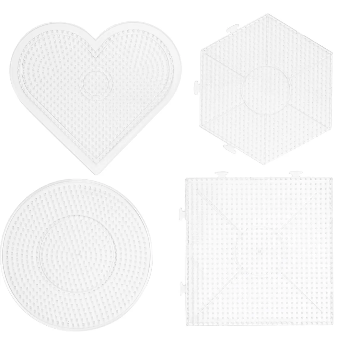 Pärlplatta Midi 4-pack – stora plattor: hjärta, kvadrat, hexagon & cirkel – för Ø5 mm rörpärlor