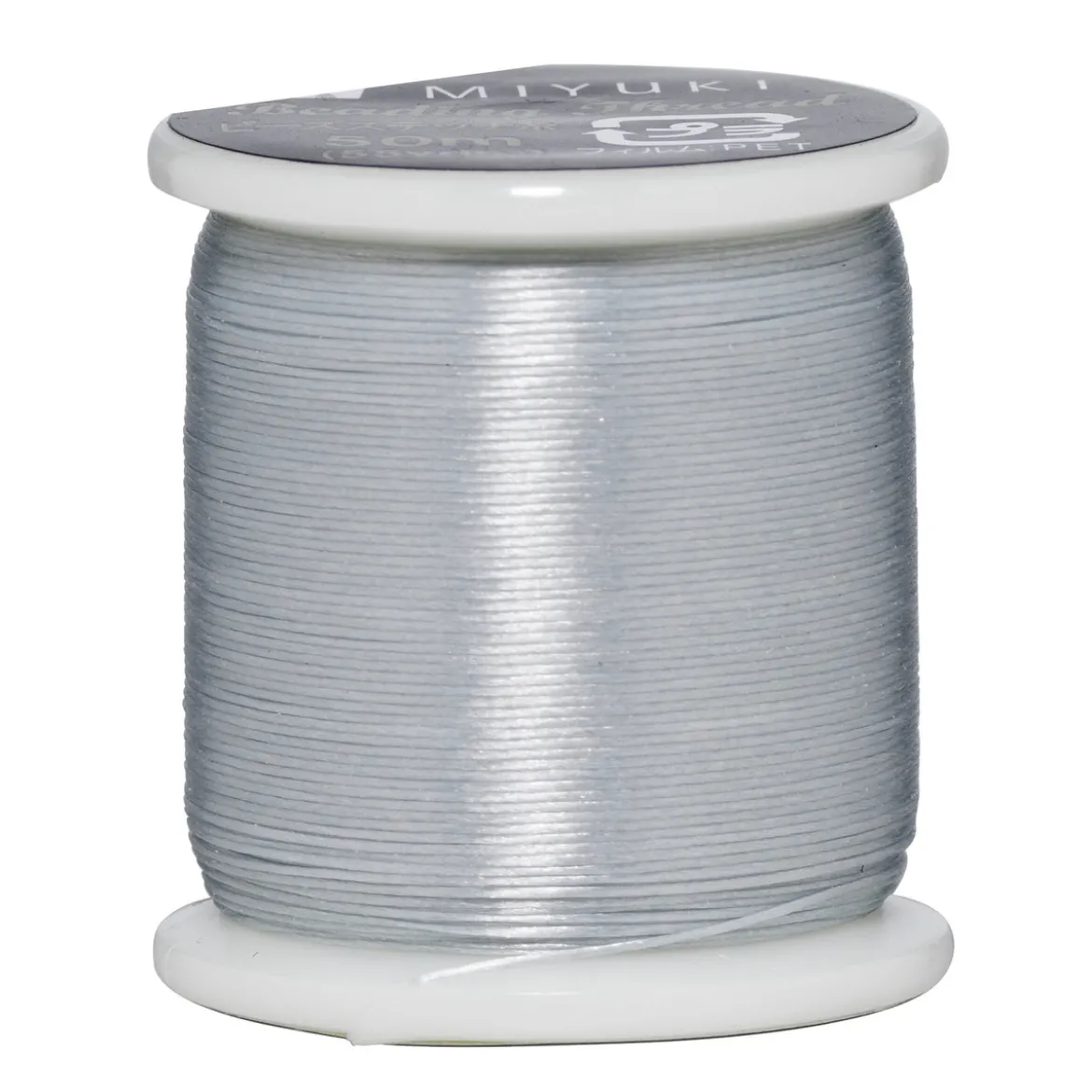 Pärltråd Miyuki 50 meter – silver – 0,2 mm i diameter, tillverkad av 100% nylon