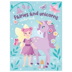 Pysselbok stickers – Älvor & enhörningar! 21×28 cm, 8 färgglada motiv + 4 sidor stickers