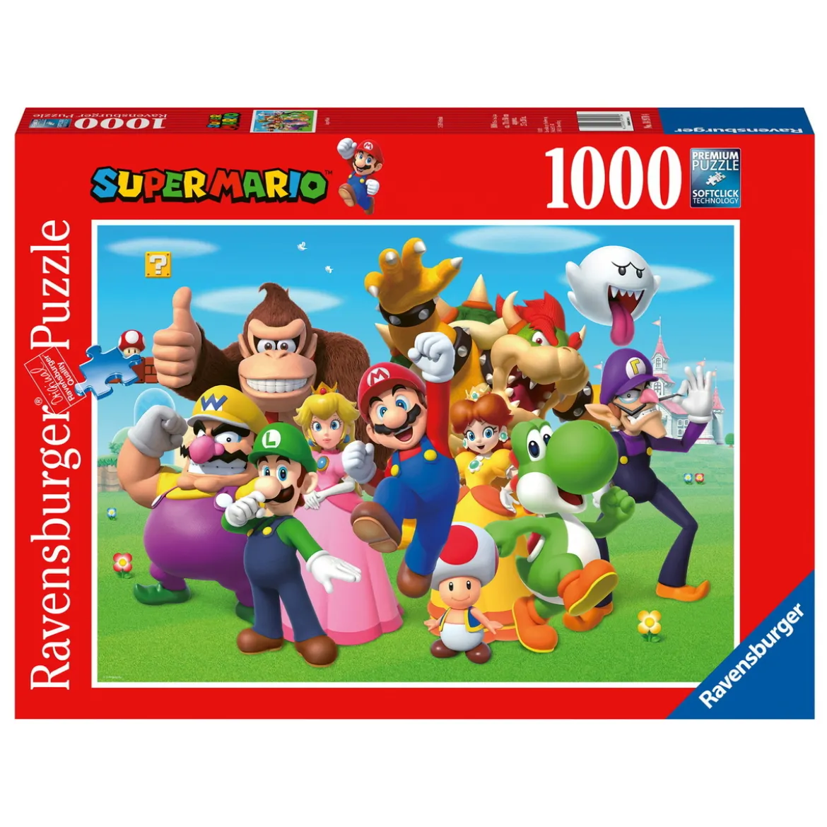 Ravensburger pussel – Super Mario med kompisar från Nintendos härliga värld. 1000 bitar, 70×50 cm.