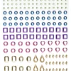 Rhinestone stickers former pastell – 304 olikformade pärlstickers. L. 2–12 mm
