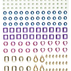 Rhinestone stickers former pastell – 304 olikformade pärlstickers. L. 2–12 mm