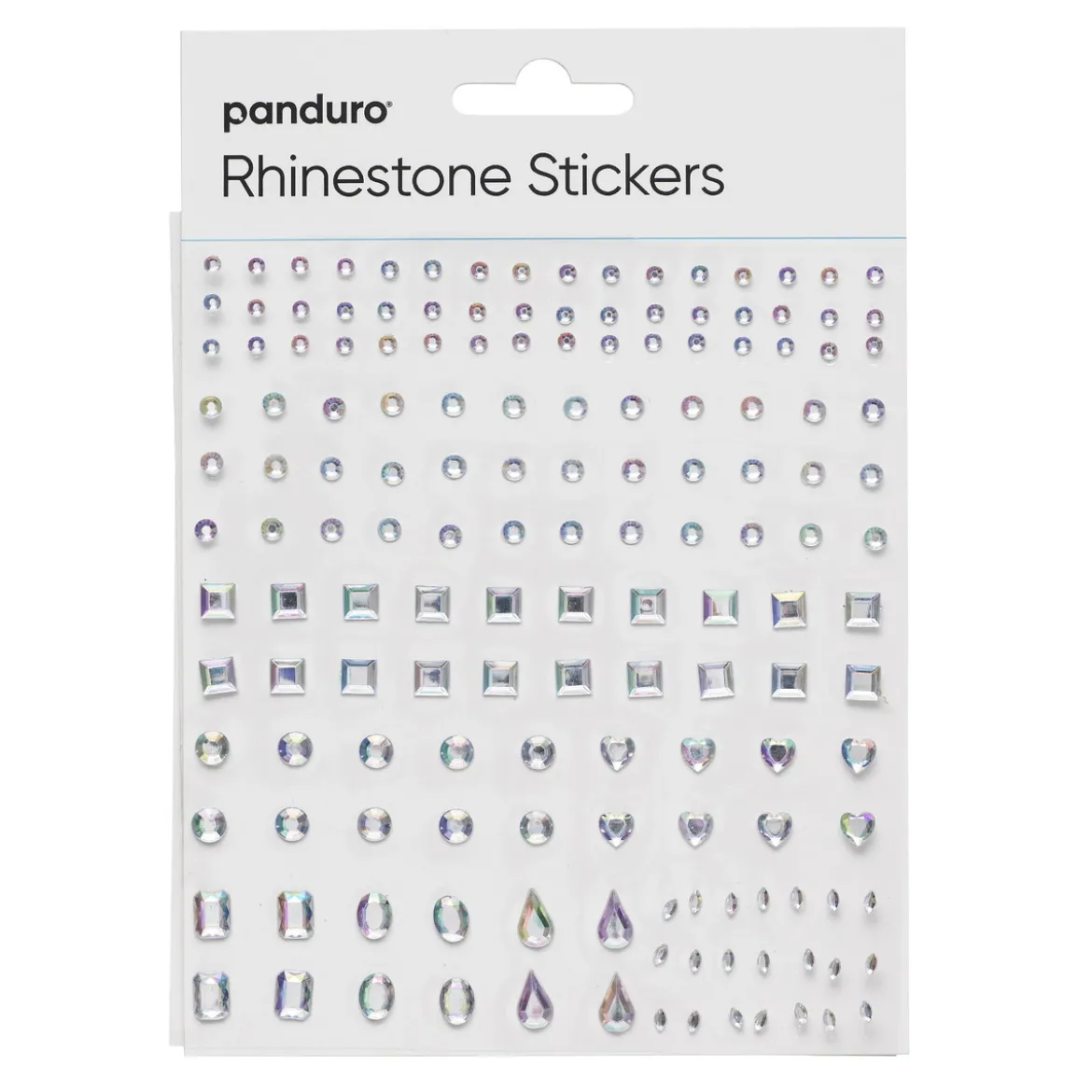 Rhinestone Stickers iriserande mix med olika former – totalt 310 former, ca 2–10 mm