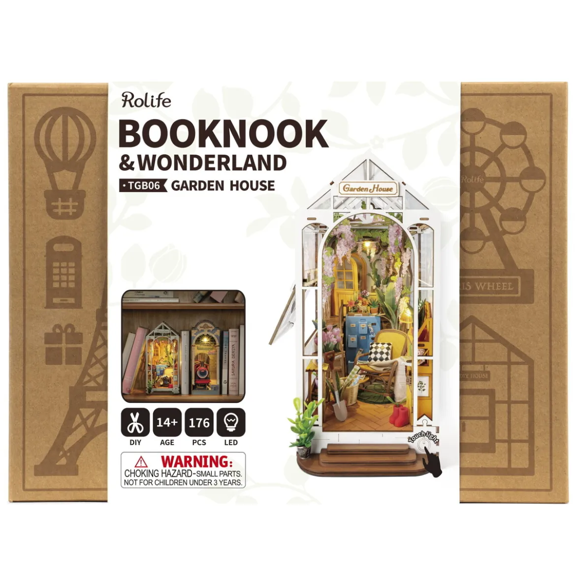 Rolife DIY Booknook Garden House bokstöd miniatyr – TGB06, 110×241×203 mm